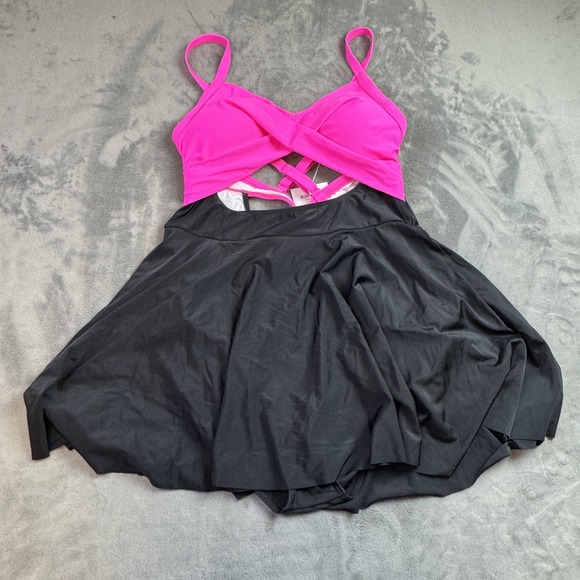 B2prity Swim Dress Womens 2XL Pink Black One Piece Skirted Swimsuit New - Picture 1 of 11